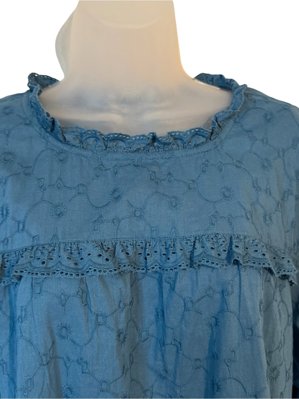LOGO by Lori Goldstein Teal Eyelet Ruffle Peasant Top   XLARGE   #Q - Picture 2 of 9